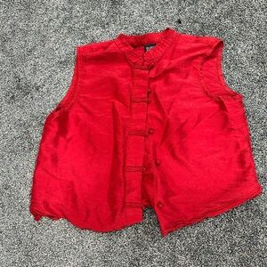 Red Sleeveless Button-Up Vest top